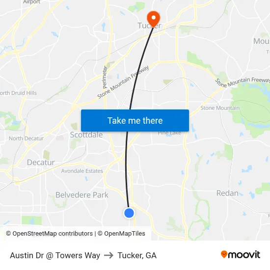 Austin Dr @ Towers Way to Tucker, GA map
