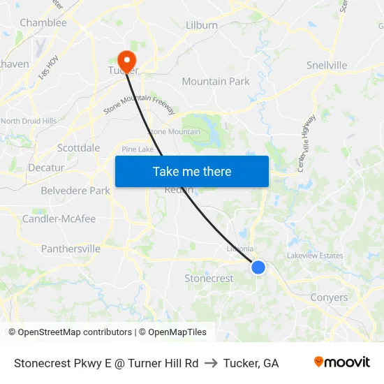 Stonecrest Pkwy E @ Turner Hill Rd to Tucker, GA map