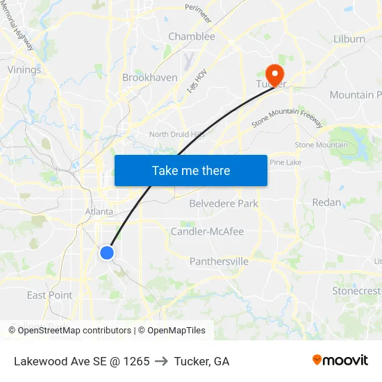 Lakewood Ave SE @ 1265 to Tucker, GA map