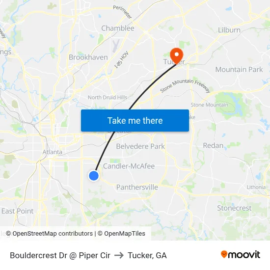 Bouldercrest Dr @ Piper Cir to Tucker, GA map
