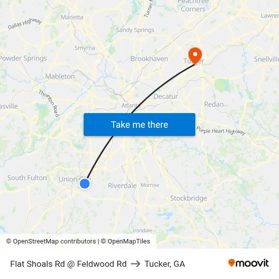 Flat Shoals Rd @ Feldwood Rd to Tucker, GA map