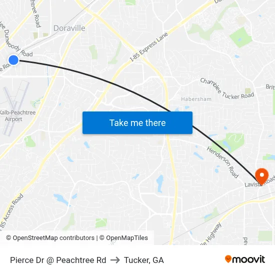 Pierce Dr @ Peachtree Rd to Tucker, GA map