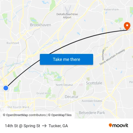 14th St @ Spring St to Tucker, GA map