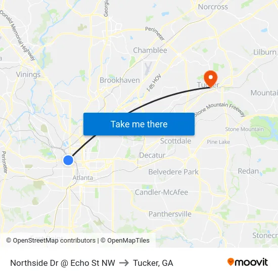 Northside Dr @ Echo St NW to Tucker, GA map