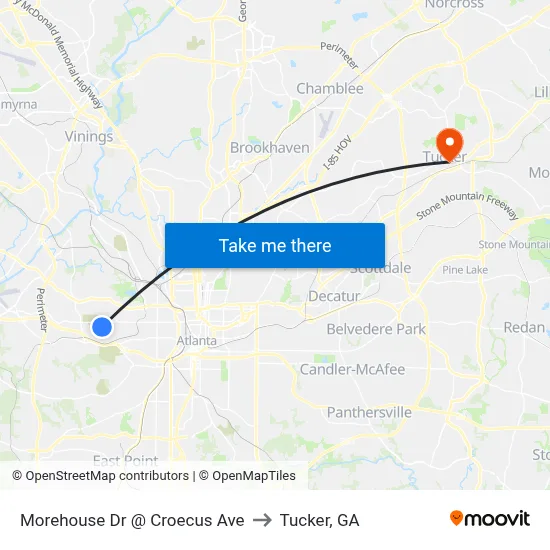 Morehouse Dr @ Croecus Ave to Tucker, GA map