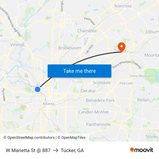 W Marietta St @ 887 to Tucker, GA map