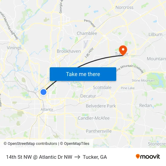 14th St NW @ Atlantic Dr NW to Tucker, GA map