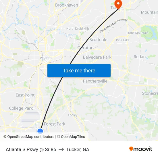 Atlanta S Pkwy @ Sr 85 to Tucker, GA map