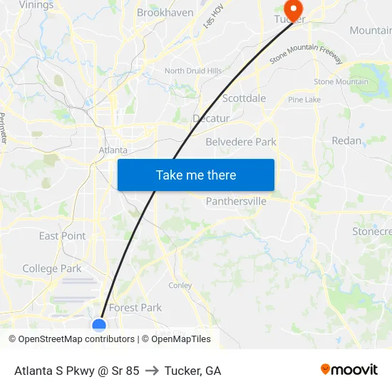 Atlanta S Pkwy @ Sr 85 to Tucker, GA map