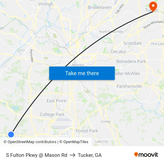 S Fulton Pkwy @ Mason Rd to Tucker, GA map