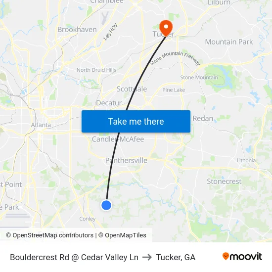 Bouldercrest Rd @ Cedar Valley Ln to Tucker, GA map