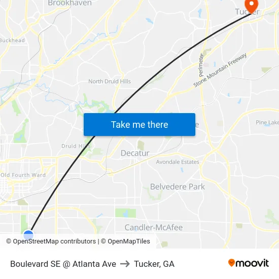 Boulevard SE @ Atlanta Ave to Tucker, GA map