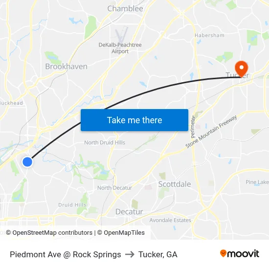 Piedmont Ave @ Rock Springs to Tucker, GA map