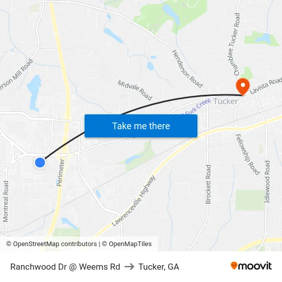 Ranchwood Dr @ Weems Rd to Tucker, GA map