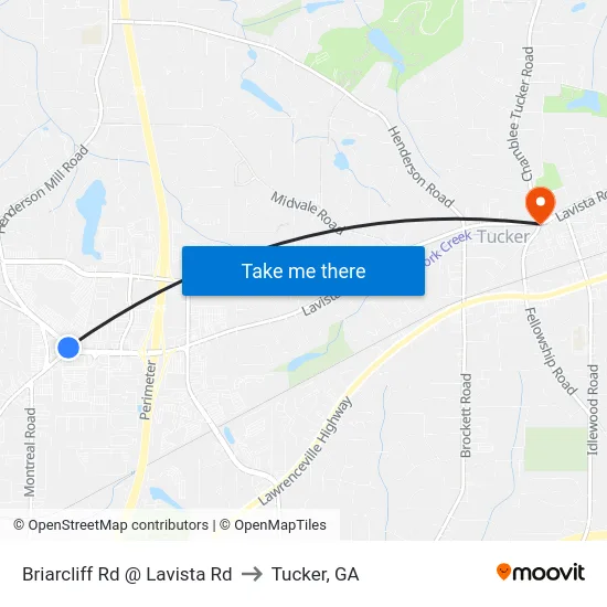 Briarcliff Rd @ Lavista Rd to Tucker, GA map