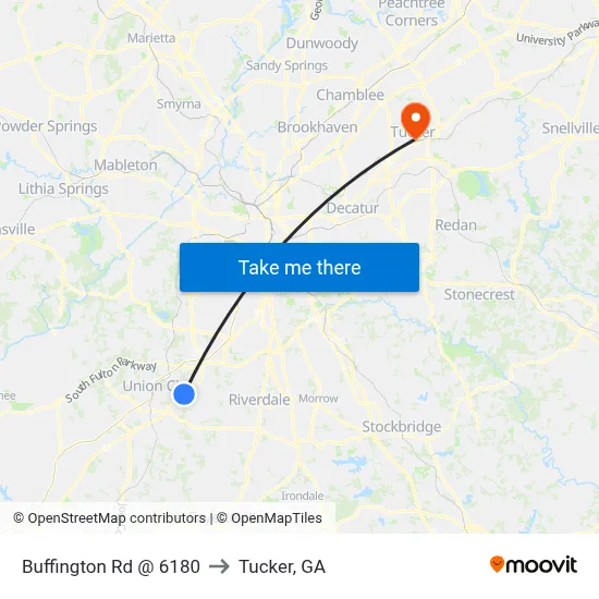 Buffington Rd @ 6180 to Tucker, GA map