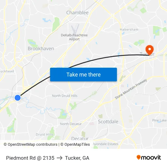 Piedmont Rd @ 2135 to Tucker, GA map