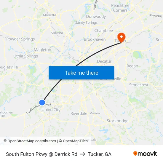 South Fulton Pkwy @ Derrick Rd to Tucker, GA map