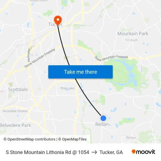 S Stone Mountain Lithonia Rd @ 1054 to Tucker, GA map
