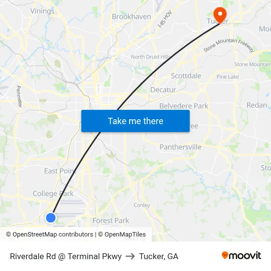 Riverdale Rd @ Terminal Pkwy to Tucker, GA map