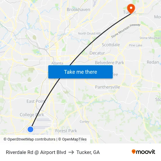 Riverdale Rd @ Airport Blvd to Tucker, GA map