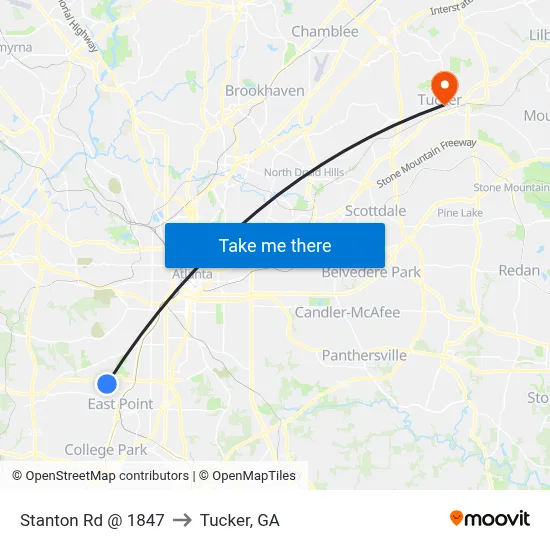 Stanton Rd @ 1847 to Tucker, GA map