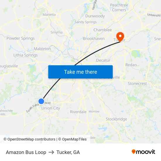 Amazon Bus Loop to Tucker, GA map