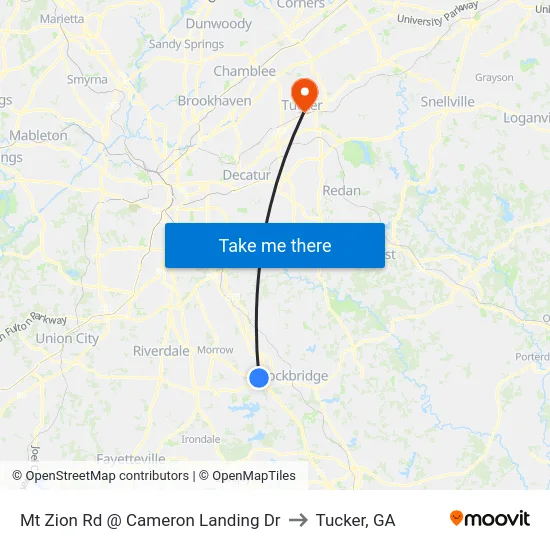 Mt Zion Rd @ Cameron Landing Dr to Tucker, GA map
