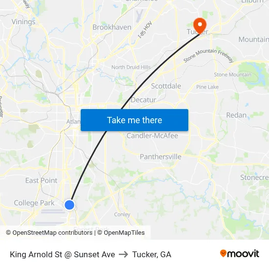 King Arnold St @ Sunset Ave to Tucker, GA map