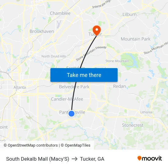 South Dekalb Mall (Macy'S) to Tucker, GA map