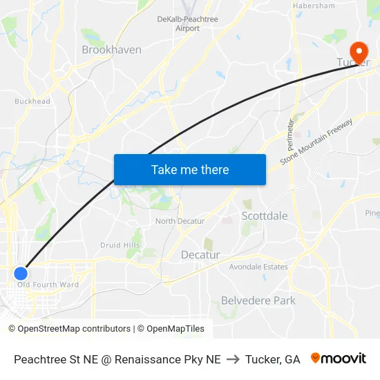 Peachtree St NE @ Renaissance Pky NE to Tucker, GA map