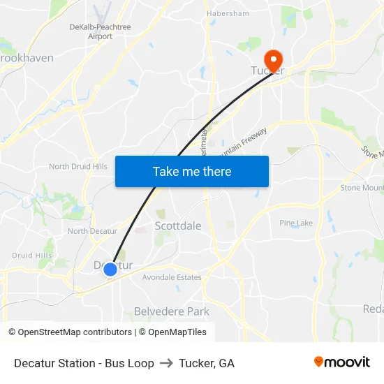 Decatur Station - Bus Loop to Tucker, GA map