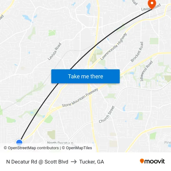 N Decatur Rd @ Scott Blvd to Tucker, GA map