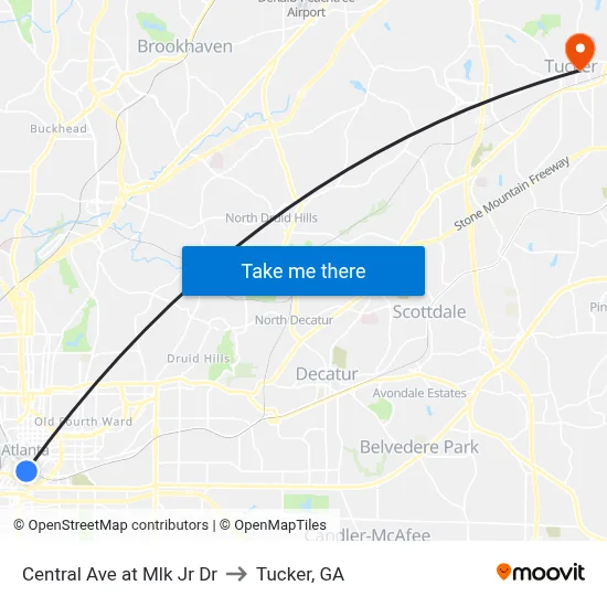 Central Ave at Mlk Jr Dr to Tucker, GA map