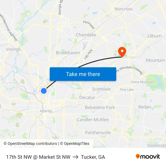 17th St NW @ Market St NW to Tucker, GA map