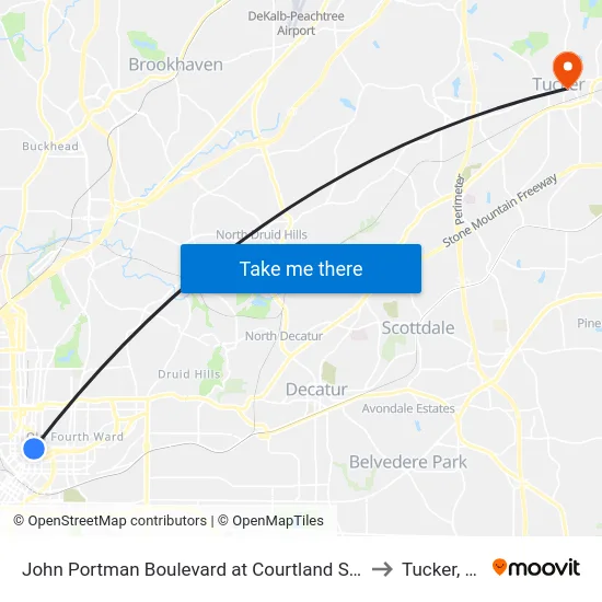 John Portman Boulevard at Courtland Street to Tucker, GA map