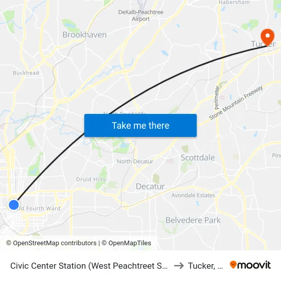 Civic Center Station (West Peachtreet Street) to Tucker, GA map