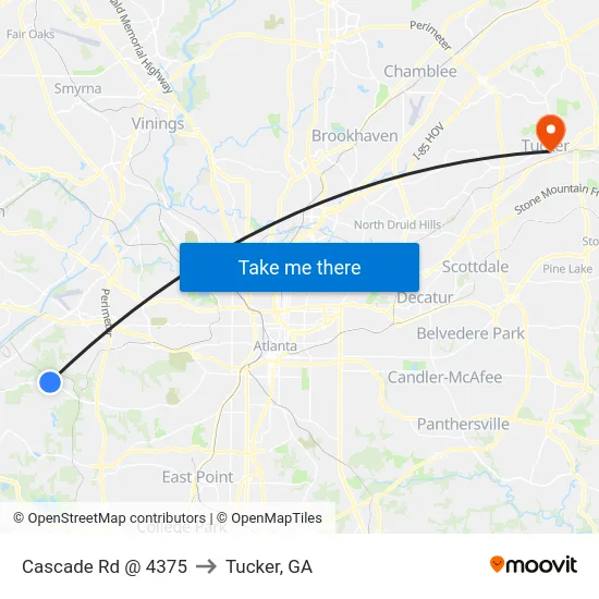 Cascade Rd @ 4375 to Tucker, GA map