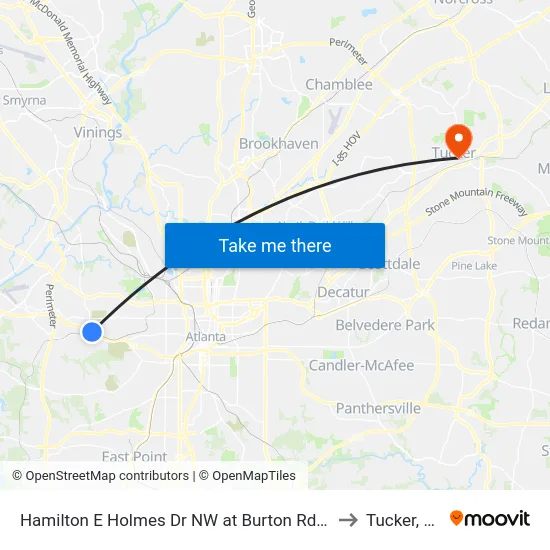 Hamilton E Holmes Dr NW at Burton Rd NW to Tucker, GA map
