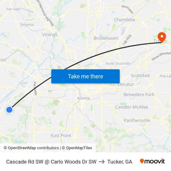 Cascade Rd SW @ Carlo Woods Dr SW to Tucker, GA map
