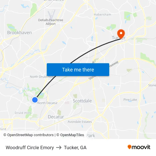 Woodruff Circle Emory to Tucker, GA map