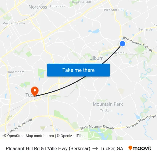 Pleasant Hill Rd & L'Ville Hwy (Berkmar) to Tucker, GA map