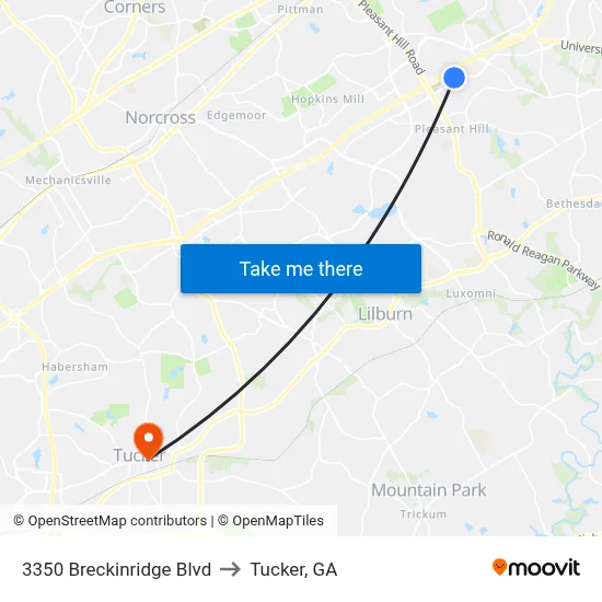 3350 Breckinridge Blvd to Tucker, GA map