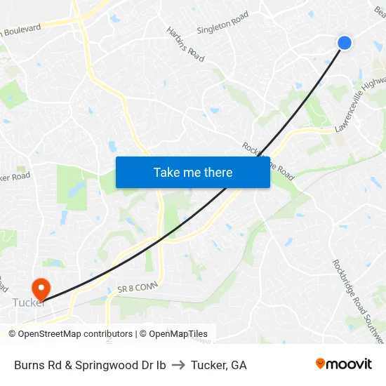 Burns Rd & Springwood Dr Ib to Tucker, GA map