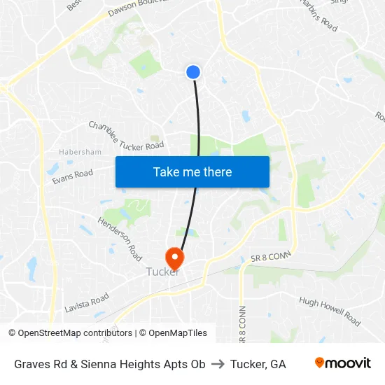 Graves Rd & Sienna Heights Apts Ob to Tucker, GA map