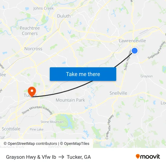 Grayson Hwy & Vfw Ib to Tucker, GA map