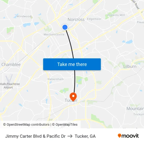 Jimmy Carter Blvd & Pacific Dr to Tucker, GA map
