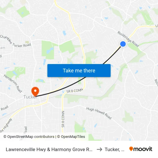 Lawrenceville Hwy & Harmony Grove Rd Ib to Tucker, GA map