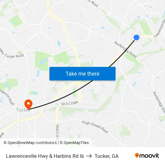 Lawrenceville Hwy & Harbins Rd Ib to Tucker, GA map