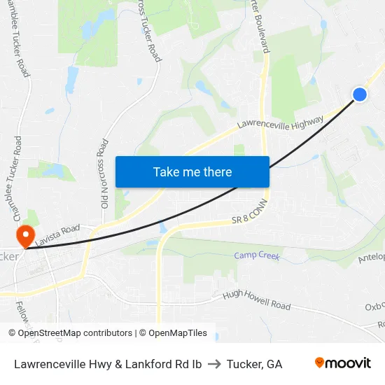 Lawrenceville Hwy & Lankford Rd Ib to Tucker, GA map